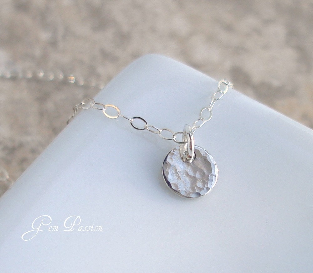 Tiny Silver Disc - Sterling Silver Tiny Hammered Disc Pendant Necklace - Handmade - Spring Summer Bridal Fashion Bridesmaid Gift