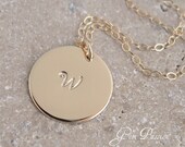 14k Gold Filled Hand Stamped Initial Disc Monogram 5/8 inch Disc-Handmade-Celebrity Style Spring Summer Fashion Bridal Mothers Day Gift