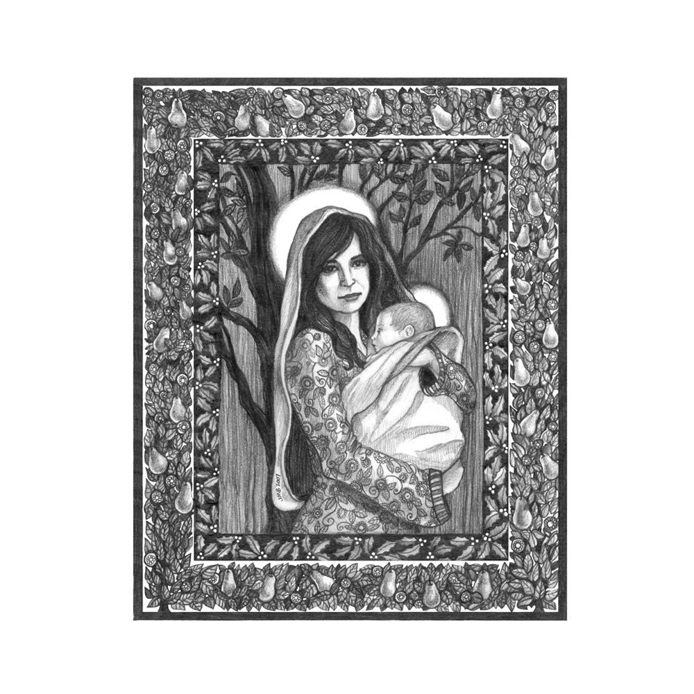 8x10 Giclee Print Madonna and Child with Pears