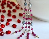 Akoya Saltwater Pearls Ruby Oxidized Sterling Silver  Flapper Earrings
