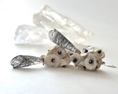 OOAK Flowers Earrings Black Rutilated Quartz Silver Black Spinel Keishi Pearl Black and White Jewelry