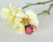 OOAK Exotic Gemstone Flower Necklace Watermelon Tourmaline Pink Topaz Gold Filled