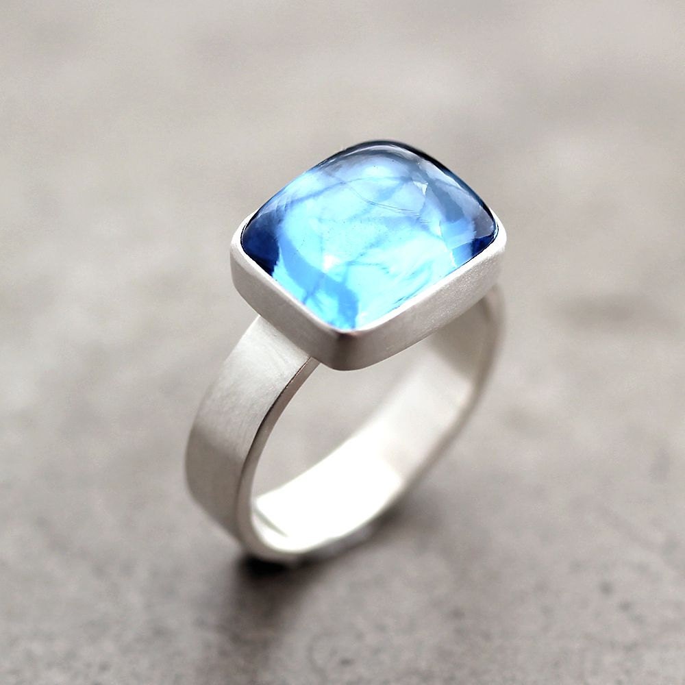 Swiss Blue Topaz Ring, Aqua Blue Recycled Argentium Sterling Silver Ring Blue Topaz Jewelry December Birthstone - Made to Order