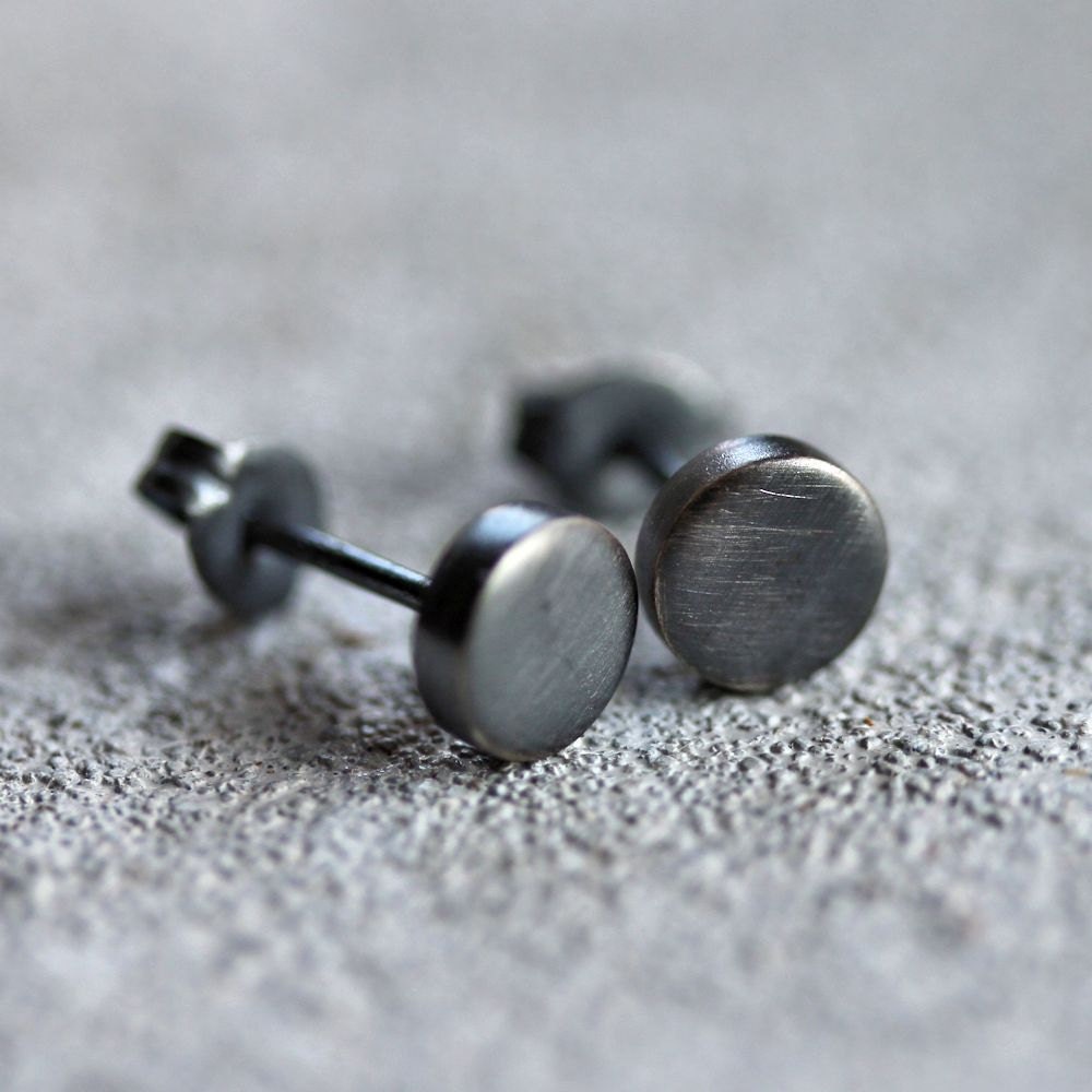 Black Spot Earrings, Geometric Modern Post Earrings, Oxidized Sterling Silver Polka Dots Stud Earrings Circles