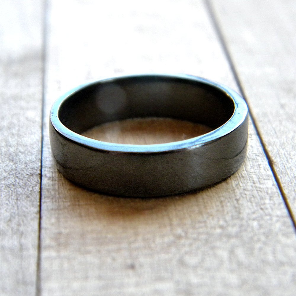 Men's Silver Band, Men's or Unisex Simple Flat 5mm Band Oxidized Sterling Silver Ring - Made in Your Size