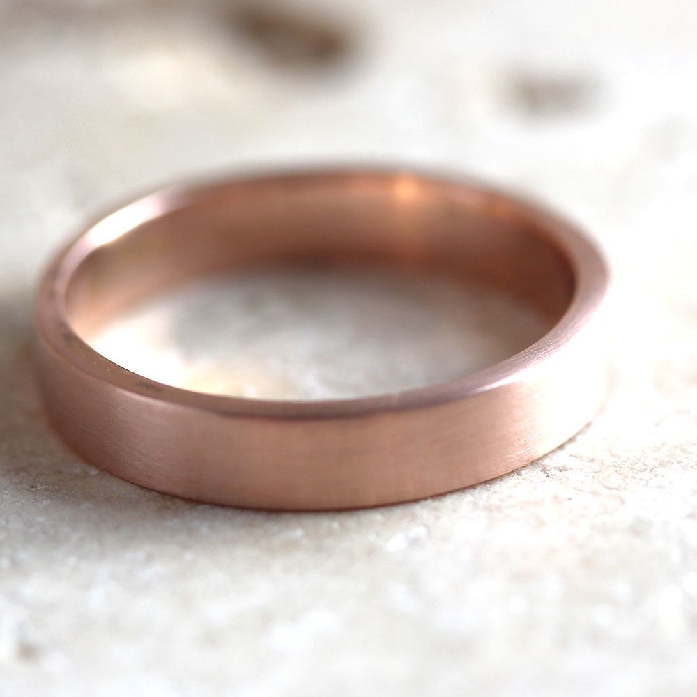 Rose Gold Mens' Wedding Ring, 4mm Flat Recycled 14k Red Gold Wedding Band Rose Gold Ring - US Size 10