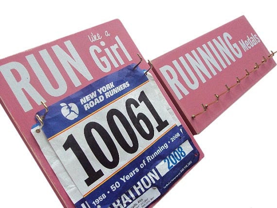 pink Running Medals and Running Bibs holder: running gift
