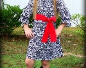 Custom Boutique Clothing Girls Black and White Damask Christmas Peasant Dress Size 0-3mos to 8yr