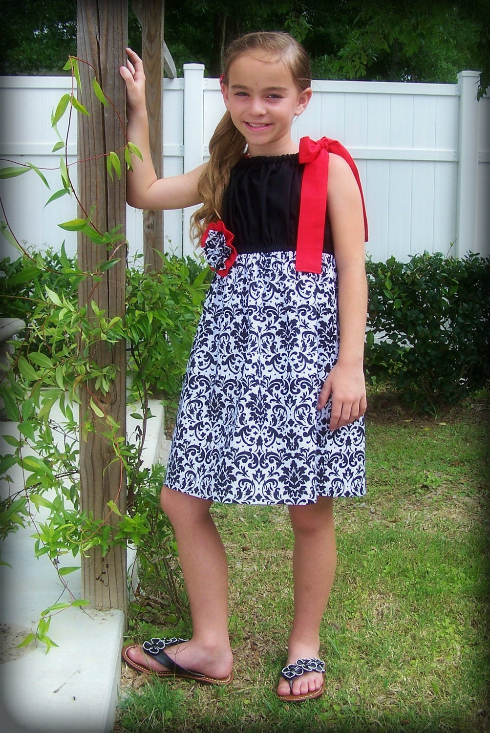 Custom Boutique Clothing Girls Dress, Black and White Damask Special Occassion Summer Spring Tunic Pillowcase Sundress, Size 12mos to 8yr
