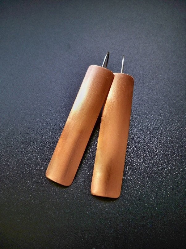Copper plate earrings - sterling silver ear wires - 2 3/8" - Metal jewelry by Lamazonian