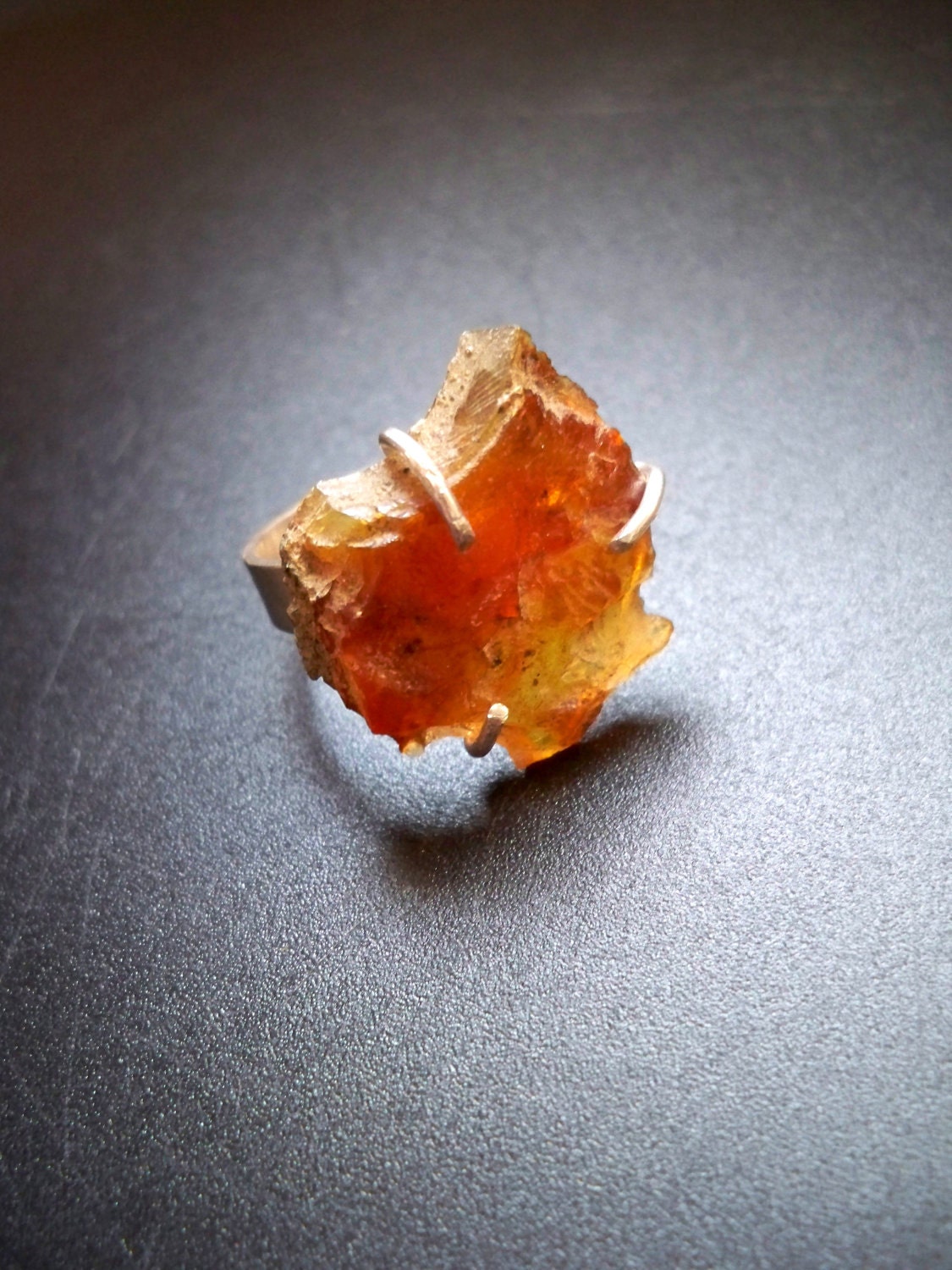 Sterling silver rough amber ring - genuine baltic amber fossil - size 6.5 - Gemstone jewelery by Lamazonian
