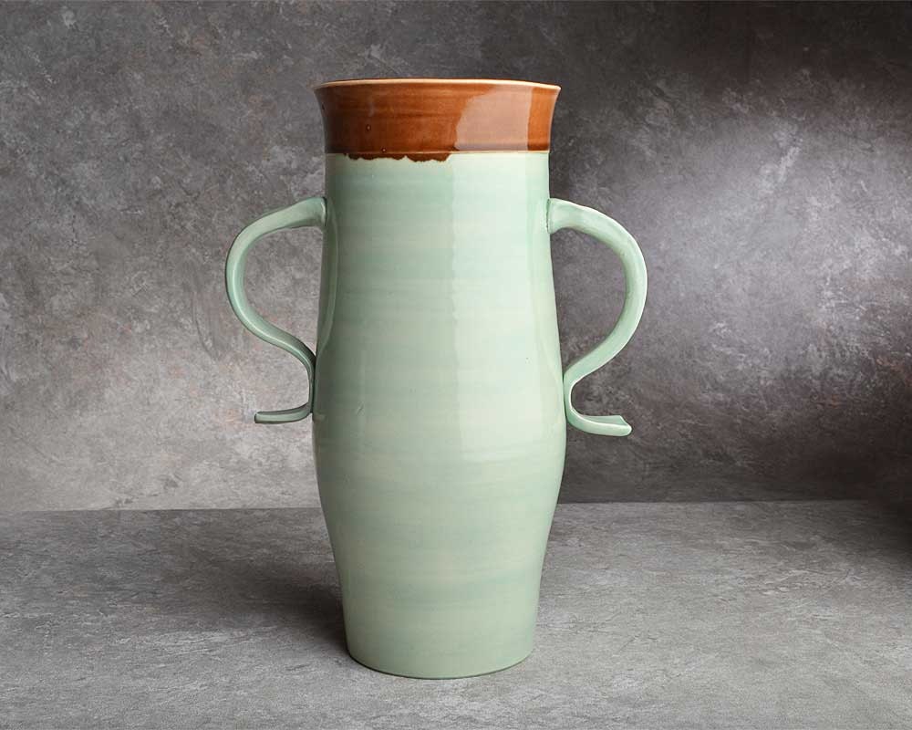 Green Stoneware Attitude Vase by Symmetrical Pottery