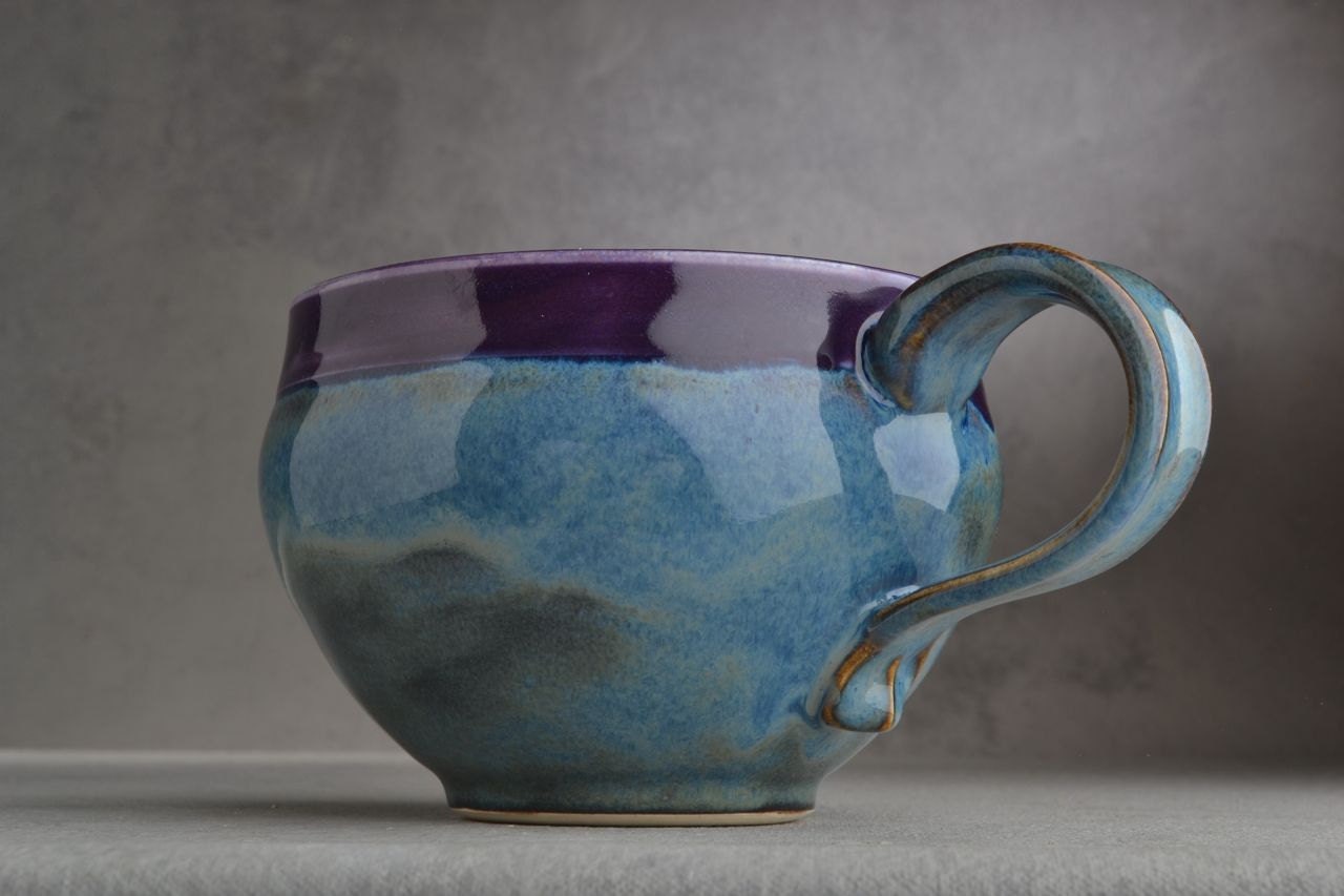 Mug: Blue Purple Stoneware Mug by Symmetrical Pottery