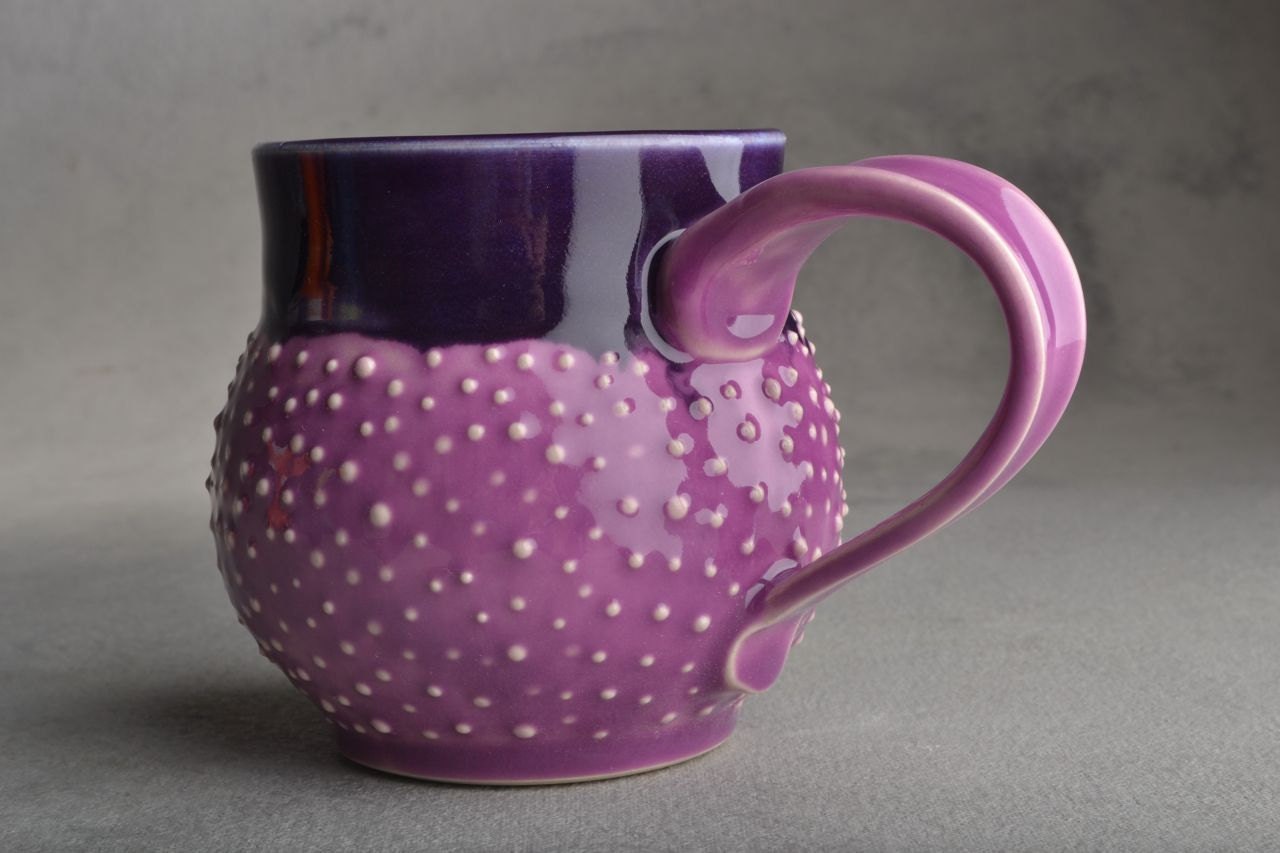 Dottie Mug: Orchid and Purple Stoneware Dottie Mug by Symmetrical Pottery