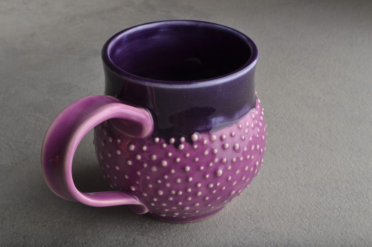 Dottie Mug: Orchid and Purple Stoneware Dottie Mug by Symmetrical Pottery