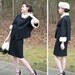 R E S E R V E D   DEAL of the day - 50s - Russian Minx - black dolman sleeve coat pencil skirt with white mink trim - size s