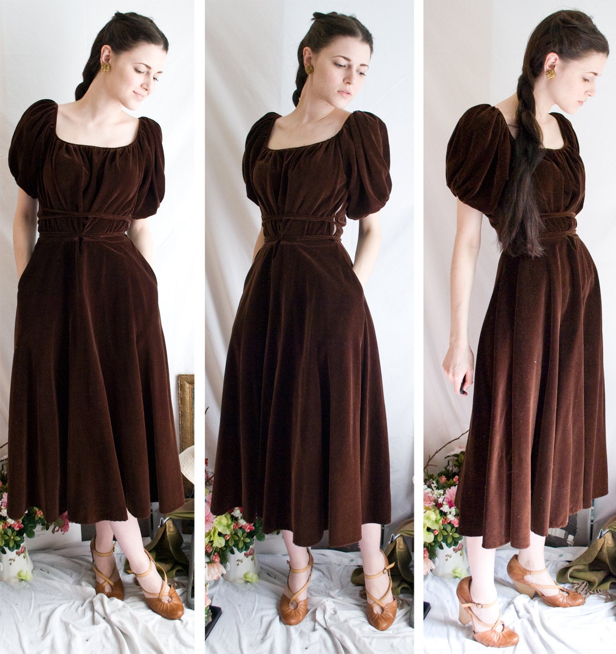 brown velvet dress