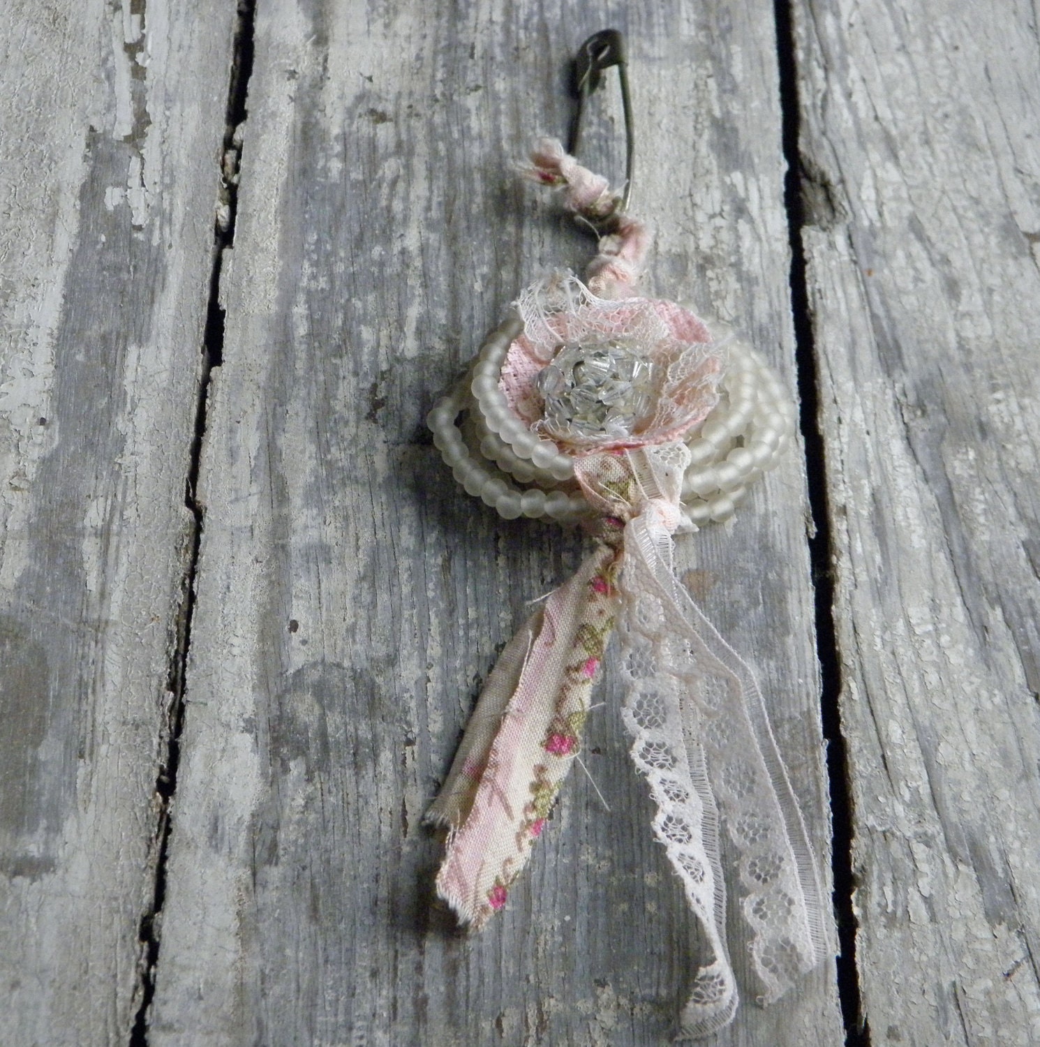 Pink Shabby Cottage Chic Brooch Purse Accessory Recycled