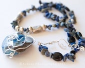 Blue Agate and Sodalite Wire wrapped Necklace - The World from Above - Art Jewelry by Sarah McTernen