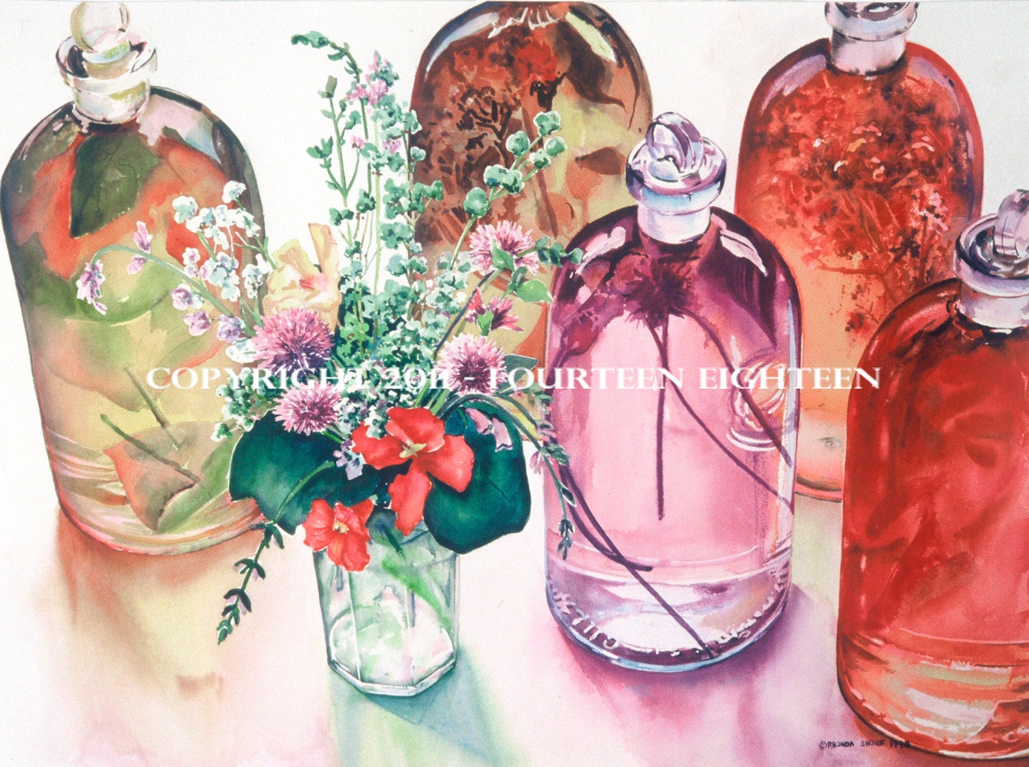 Glass Apothecary Jars  -  Large 12" x 18" print of original watercolor painting - fits into a 18" x 24" mat