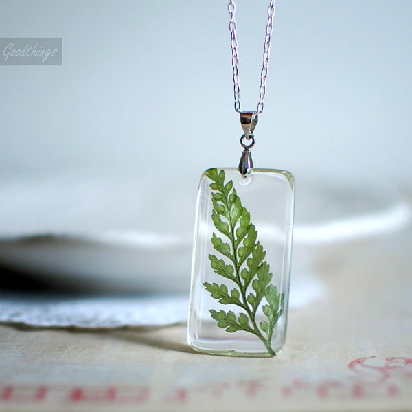Resin jewelry green fern botanical preserved specimen necklace - natural history Jewelry - nature lover gardener gift