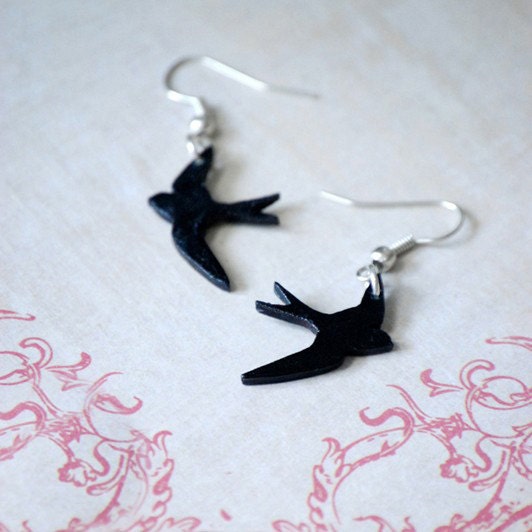 Blackbird Silhouette Dangle Earrings one of a kind unique everyday jewelry