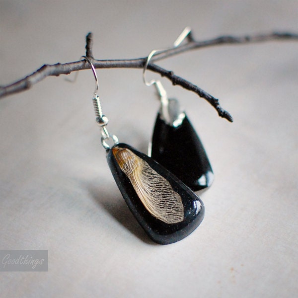 Autumn Maple Seed Earrings botanical resin jewelry nature lover gift