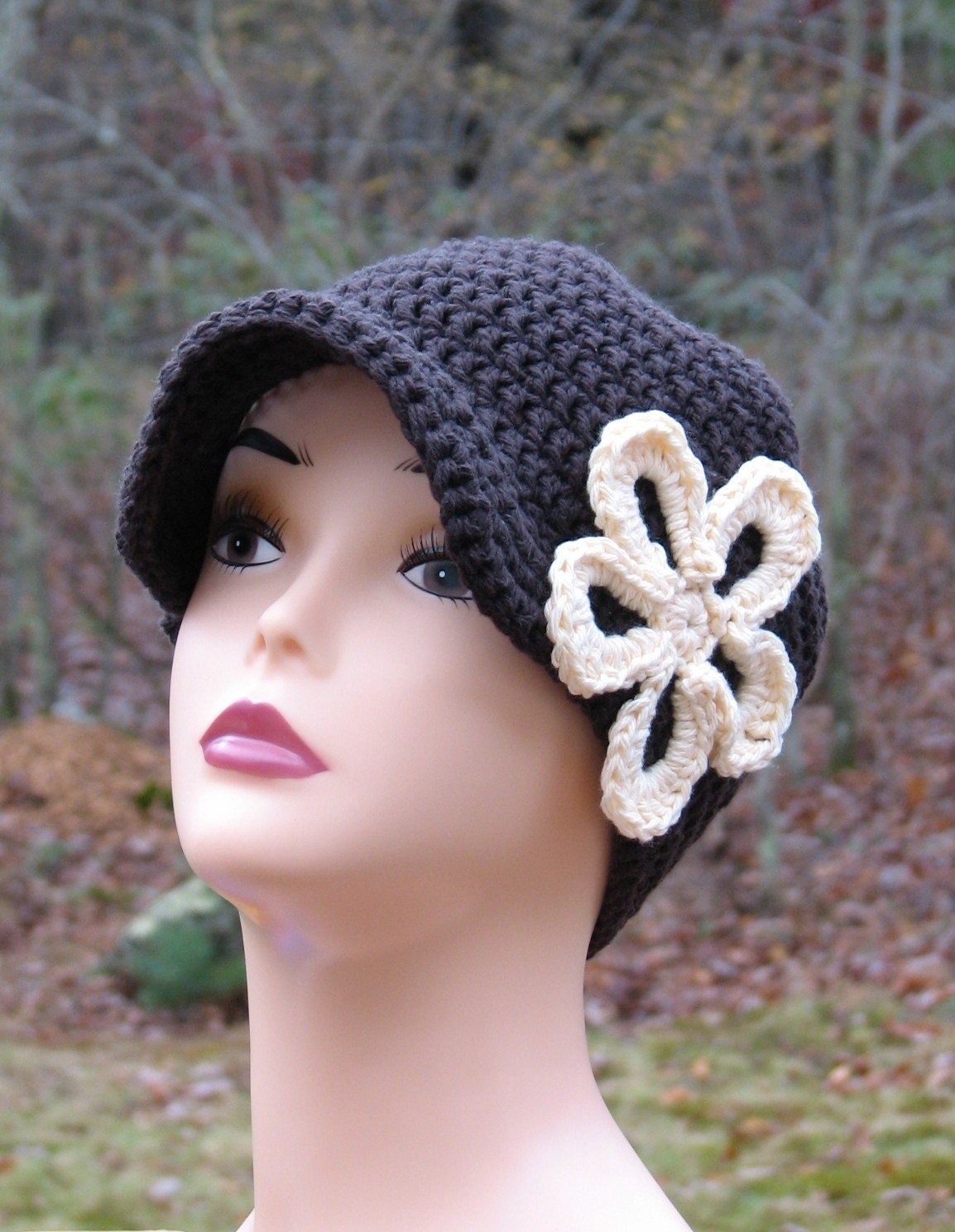 Easy Kiera Beanie with Visor and Large Flower Ladies Crochet Pattern 2 sizes included PDF 049 Permission to Sell Finished Items