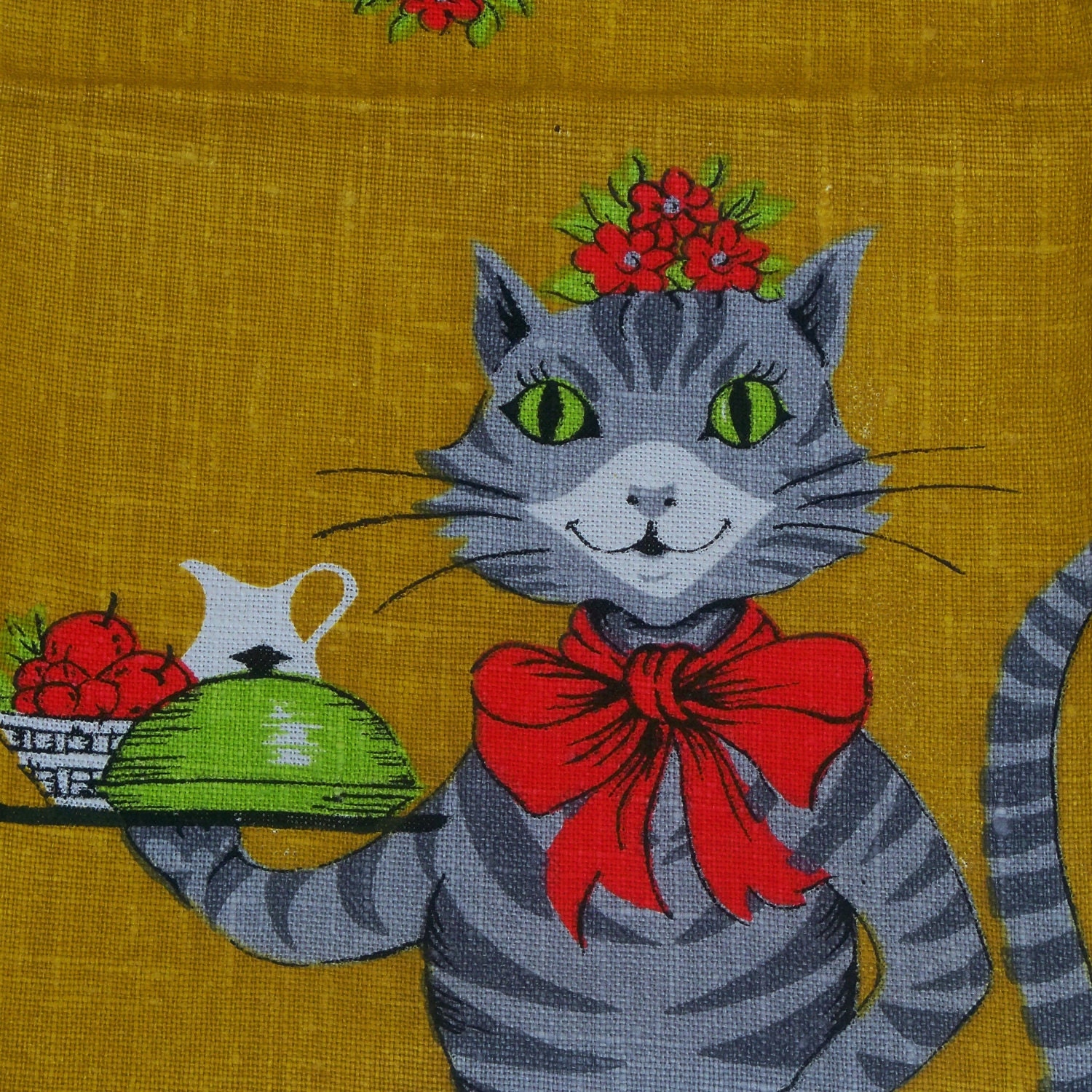 Vintage Cat Mom Towel Linen 1960s New Parisian Prints