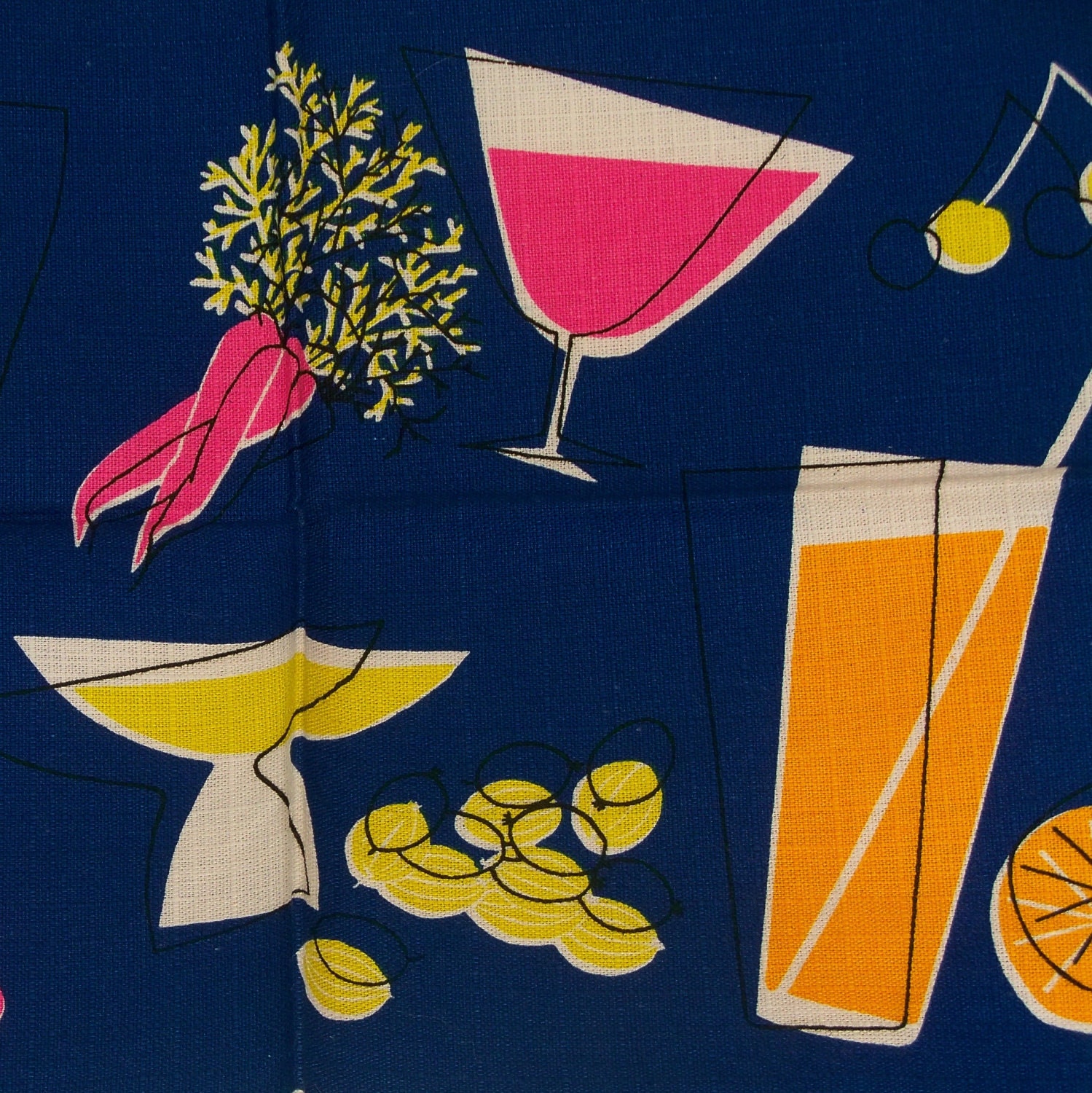 Vintage Mad Men Placement Navy 1960s Cocktails Martini Glasses Fruit