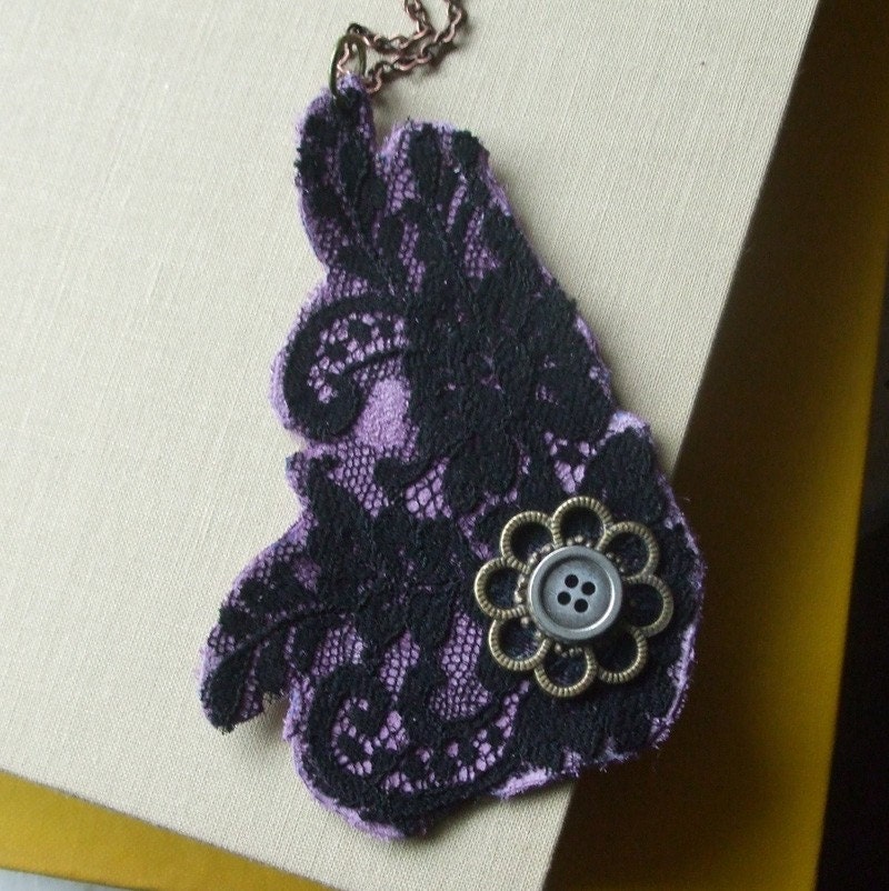 Steampunk lace and leather necklace - lavendar suede with black lace