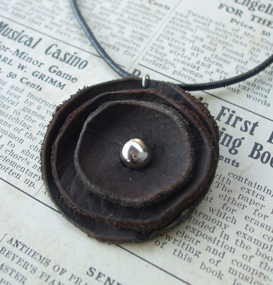 Brown Leather Bloom - Pretty leather poppy or rose with antique look. Made to order.