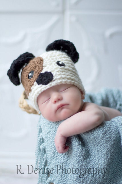 043a Puppy Dog Newborn Baby Crochet Hat. Great for Photo Prop