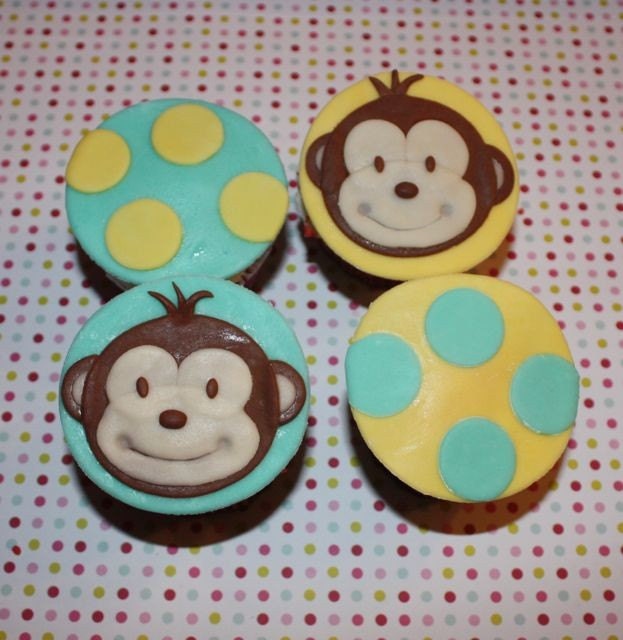 Monkey Fondant Cupcake Cookie Topper Blue Yellow Mod Monkey Il_170x135