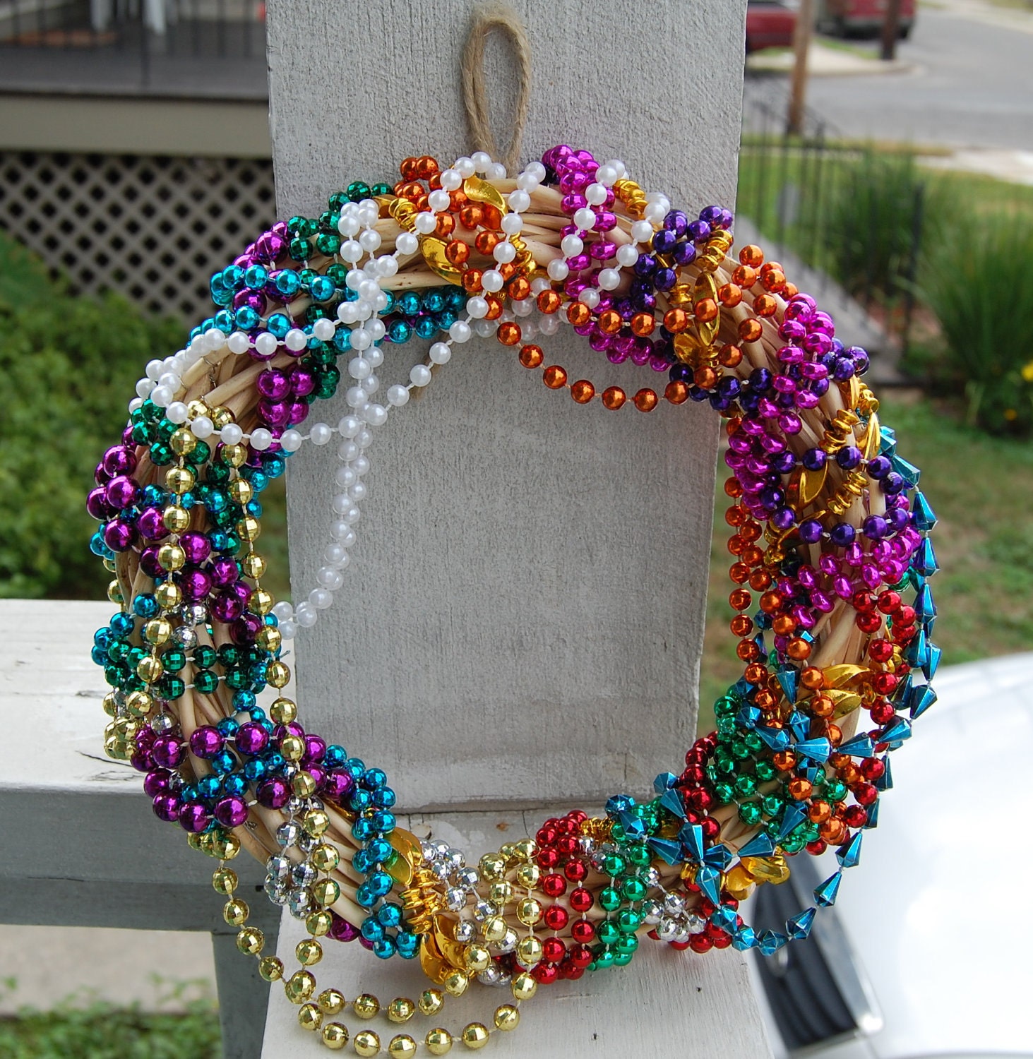 Multi-colored Mardi Gras Wreath, Made From Authentic Mardi Gras Beads