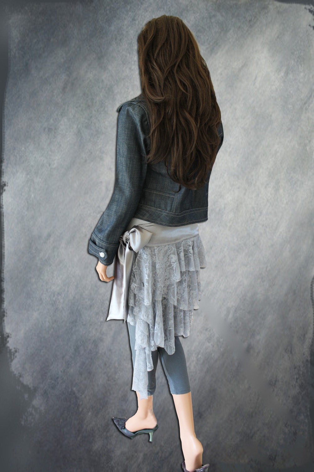 Womens cover up skirt gray lace half apron tratgirl by tratgirl55