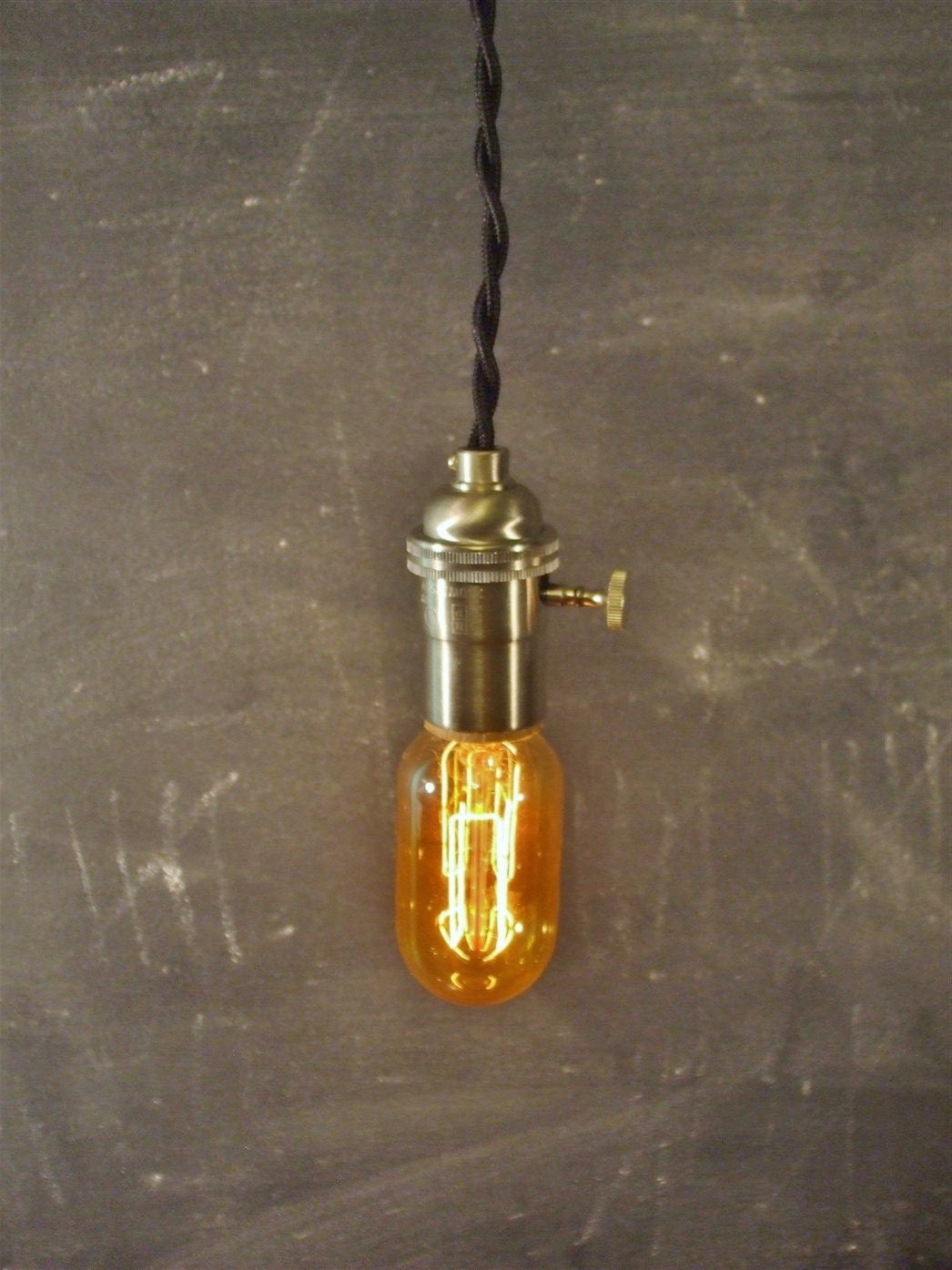 Vintage Minimalist Industrial Bare Bulb Light Sockets - Pendant Lamp, Black Cloth Cord