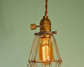 Vintage Antique Industrial Cage Light - Machine Age Minimalist Bare Bulb Pendant Lamp