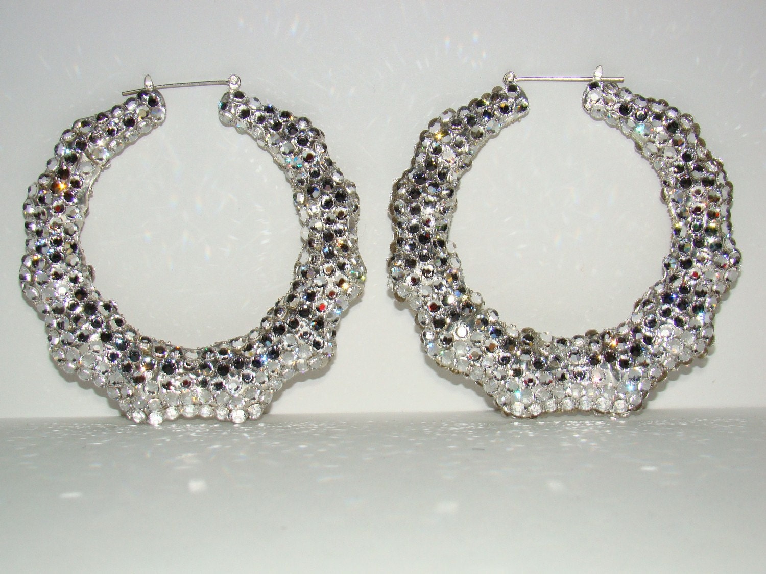 Swarovski Crystal Bamboo Hoop Earrings - Crystal Clear -  Half Off Edition
