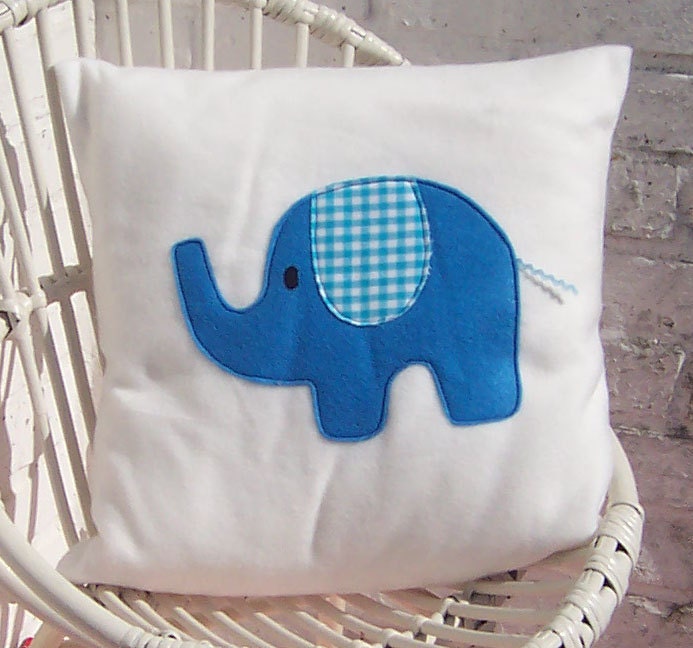 Baby's Cushion Blue Elephant on White Fleece Cushion/Pillow Cover 35cm/14inch
