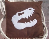 Children's Cushion Dinosaur Skull on Brown Fleece Cushion/Pillow Cover 35cm/14inch