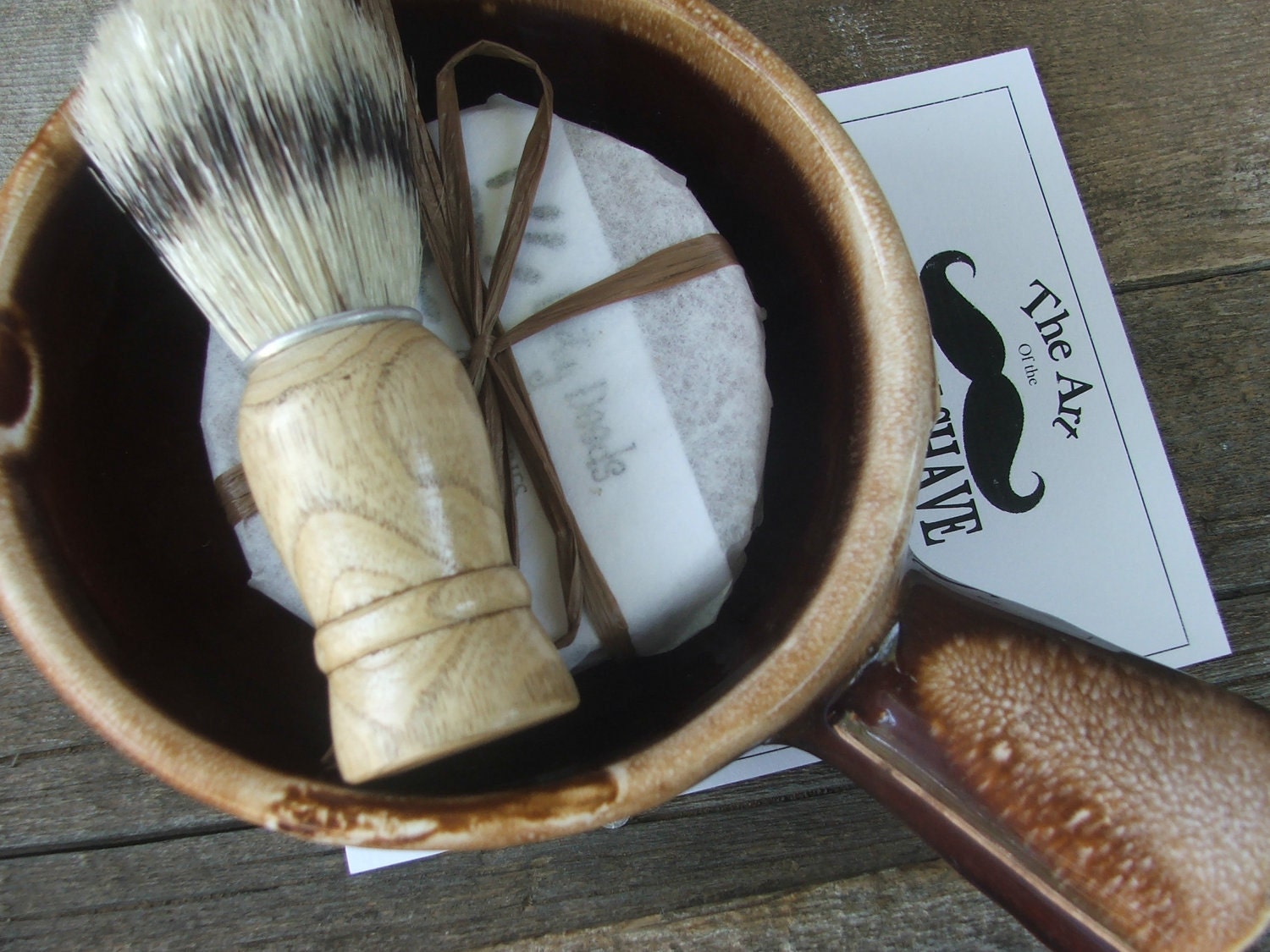Shaving Mug Set, Vintage Shaving Mug, Cyber Monday Etsy Grooming Kit, Boar Brush, Handmade Soap