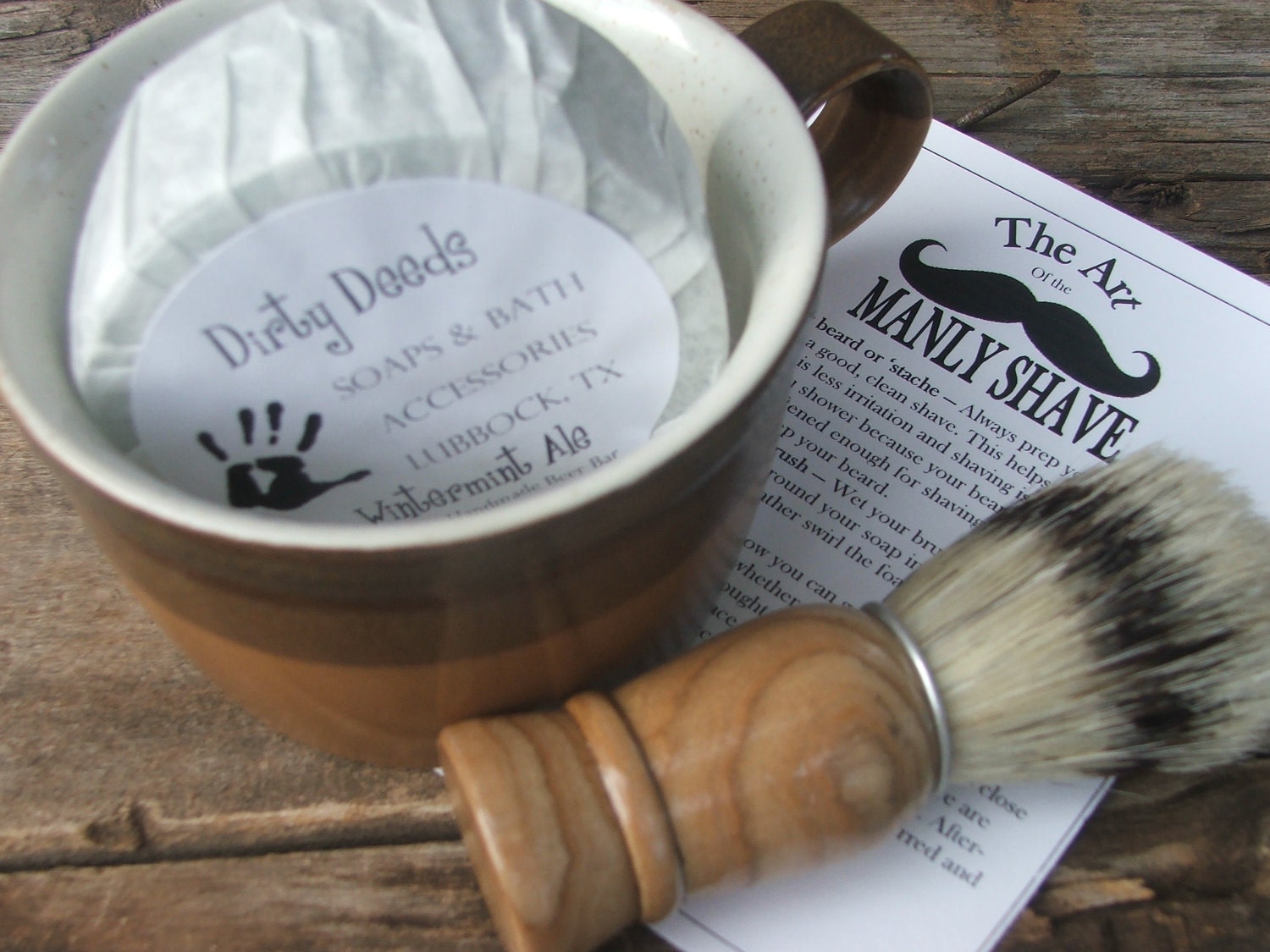 Shaving Mug Set, Vintage Shaving Mug, Cyber Monday Etsy Grooming Kit, Boar Brush, Handmade Soap