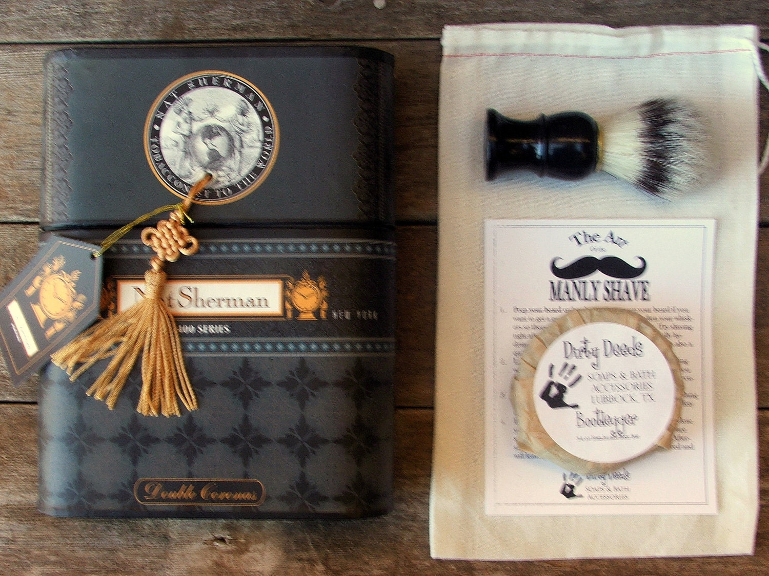 Shaving Kit, Boar Brush, Cigar Box, Beer Soap,