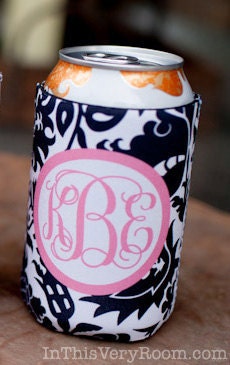 drink koozie - customizable DAMASK pattern with monogram