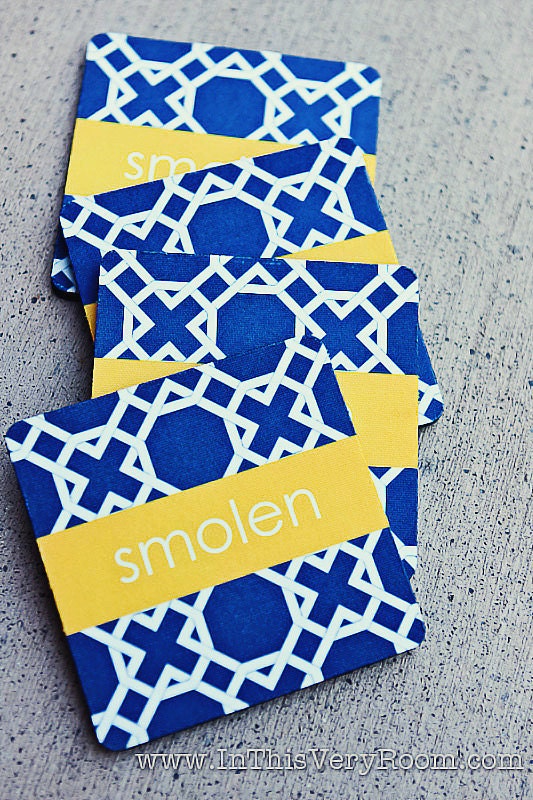 monogrammed coasters - choose one of 6 preset designs, customize name/initials only -  set of 4 (all exactly same)
