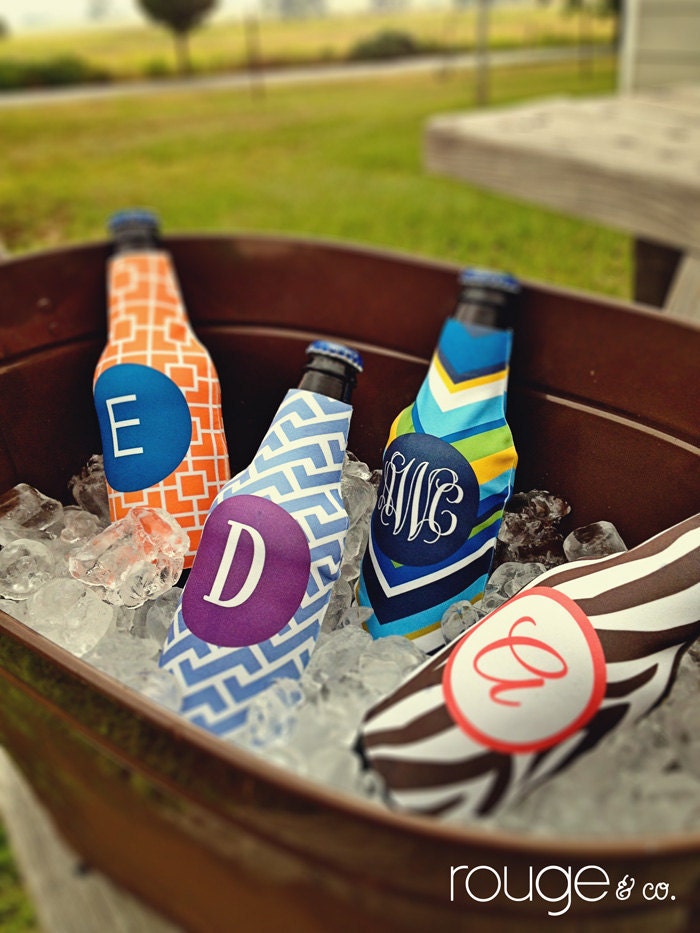 bottle koozie - customizable colors and monogram with zippered back for longnecks