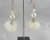 Bridal wedding earrings with Crystal, Pearl and Faux Fur detail