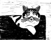 Cat Note Card, Blank Kitty Cat Card, black and white card, Queen of the House, pussy cat, regal feline pose, cat lover, smiling cat