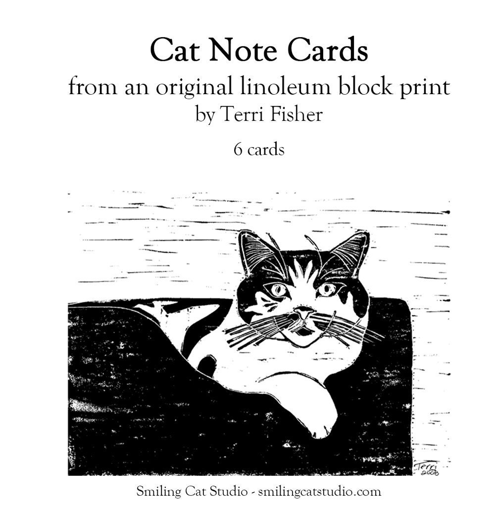 Kitty Cat Note Cards, Queen of the House, cat lover gift, black and white, from Linocut, pussy cat greeting cards, feline, meow